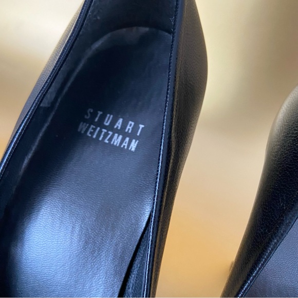 Stuart Weitzman Leather Platform Heels Peep Toe Black - Picture 9 of 16